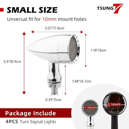 TSUNG 4PCS Motorcycle Bullet LED Front Rear Turn Signal Light SMD Blinker Indicator for Cruiser Chopper Bobber Cafe Racer Street Bike (SMD-Chrome-4PCS) - color: SMD-Chrome-4PCS