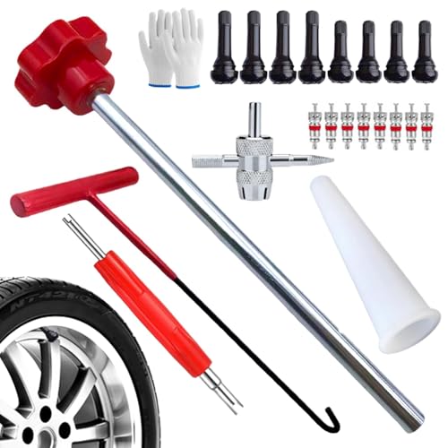 Tire Valve Change Tool - 23-Piece Valve Stem Core Puller Tool Set for Easy Installation, Valve Installation Tool kit | Tire Repair Tools for Changing Valve SUVs, Bicycles, Cars, Motorcycles - color: Red
