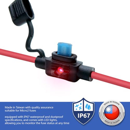 Waterproof in-line Micro2 LED Fuse Holder,12 AWG for Automotive, Marine（2 Pack） - style: LED Micro II