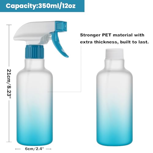 Plastic Spray Bottles 12oz 2 Pack Adjustable Mist/Stream Spraying Heavy Duty Square Water Spray Bottles for Hair, Cleaning Solutions, Plants, Essential Oils (Blue) - color: Blue