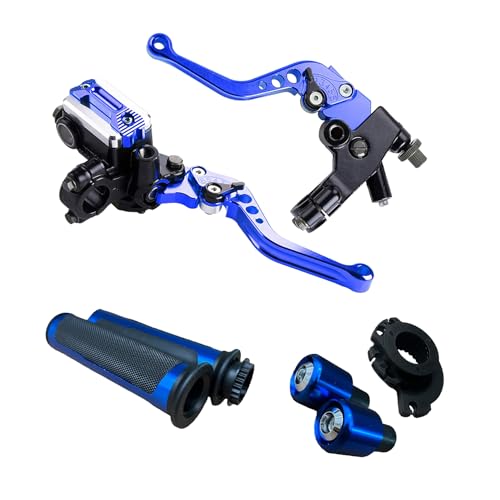 Motorcycle Brake Lever 7/8“ 22mm Motorcycle Handlebar Brake Master Cylinder Clutch Levers Left & Right Set + Hand Grips + Handlebar Ends Set for Harley Honda Kawasaki Suzuki Yamaha (Blue) - color: Blue-Set