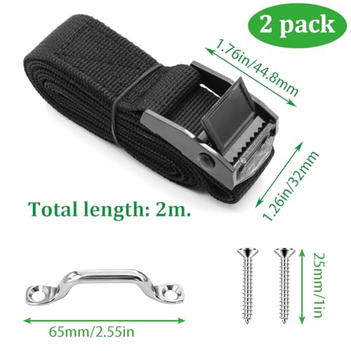 2 PCS 1" x 6.5ft Battery Tie Down Strap kit,Battery Hold Down Strap with Stainless Steel Cam Buckle,4 Stainless Steel Eye Strap Mounts, 8 SS Screws for Boats, Luggage Belt, Cars - size: 1'' X 78''-2pcs With Screws