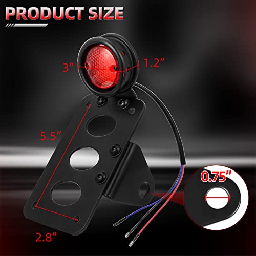 Amazicha LED Tail Rear Light 3/4" Axle Hole Side Mount License Plate Bracket Brake Light Motorcycle Compatible for Harley Honda Yamaha Suzuki Chopper Bobber - size: 0.75inch, style: Flat