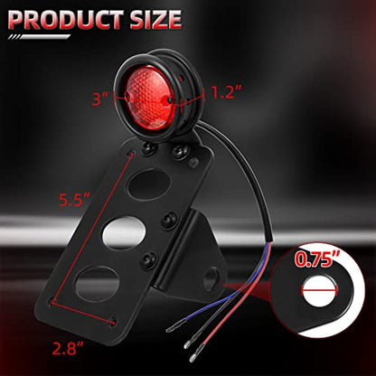 Amazicha LED Tail Rear Light 3/4" Axle Hole Side Mount License Plate Bracket Brake Light Motorcycle Compatible for Harley Honda Yamaha Suzuki Chopper Bobber - size: 0.75inch, style: Flat