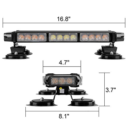 ASPL 16.8 Inch LED Strobe Flashing Light Bar, 26 Flashing Modes High Intensity Emergency Hazard Warning Beacon Lights with Magnetic Base for Car Trucks Trailer Roof Safety (Amber White Amber) - color: Amber White Amber