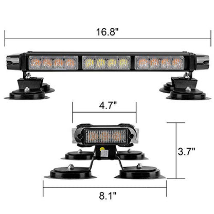 ASPL 16.8 Inch LED Strobe Flashing Light Bar, 26 Flashing Modes High Intensity Emergency Hazard Warning Beacon Lights with Magnetic Base for Car Trucks Trailer Roof Safety (Amber White Amber) - color: Amber White Amber