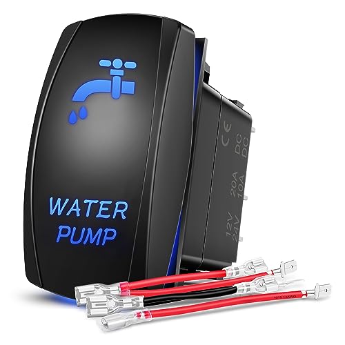 Nilight Water Pump Rocker Switch 5 Pin Laser On Off SPST switches 20A/12V 10A/24V Blue Freshwater Tank Toggle for Car Boat Marine Pontoon RV Camper Travel Trailer - size: WATER PUMP