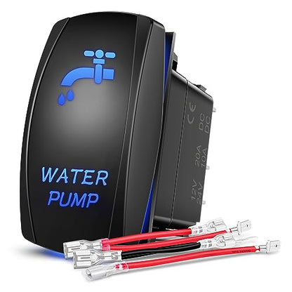 Nilight Water Pump Rocker Switch 5 Pin Laser On Off SPST switches 20A/12V 10A/24V Blue Freshwater Tank Toggle for Car Boat Marine Pontoon RV Camper Travel Trailer - size: WATER PUMP