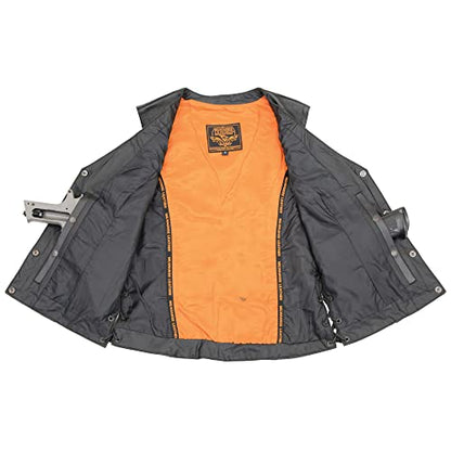 Milwaukee Leather Women's Black Leather Classic V-Neck Side Lace Motorcycle Rider Vest W/Front Snap Closure MLL4500 - size: Large