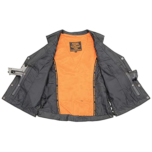 Milwaukee Leather Women's Black Leather Classic V-Neck Side Lace Motorcycle Rider Vest W/Front Snap Closure MLL4500 - size: Small