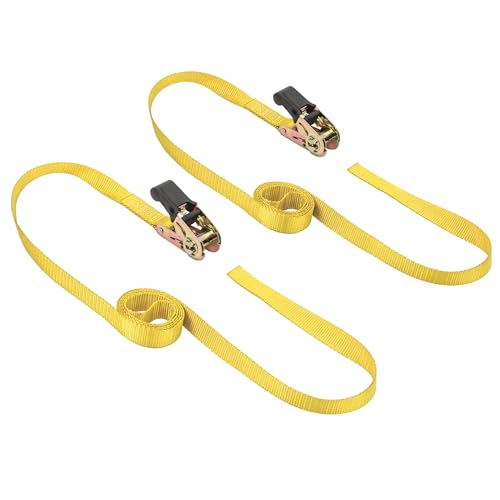 PowerTye - Endless Ratchet Strap - 1in x 7ft Easy Grip (Hookless), Tie Down Strap w/ 400 lb. Working Load Limit / 1,200 lb. Break Strength, Ideal for Motorcycle, ATV, Bike, & Coolers, Yellow 2-Pack - color: Yellow, size: 1in x 7ft