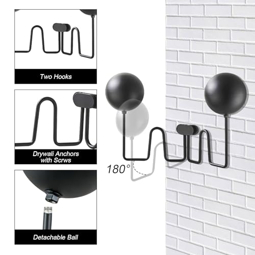 Longzhuo Helmet Wall Mount, 2-Spherical 180° Swivel Motorcycle Helmet Holder Wall Mount, Motorcycle Accessories, for Helmet, Hat, Cap, Sportswear, Racing Suit, Black