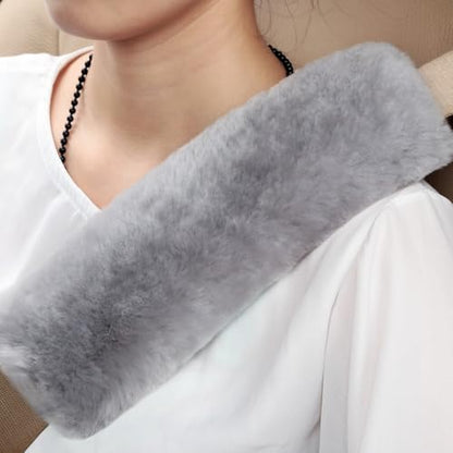 Soft & Cozy Australian Sheepskin Car Seat Belt Covers,2 Pack Fluffy Seatbelt Pads, Genunie Sheepskin Fur Shoulder Straps Cushions for Adults Kids Women and Men (Light Grey) - color: Light Grey