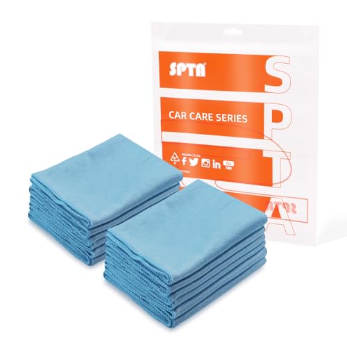 SPTA Ultra Fine Microfiber Cloths for Glass, 12 Pack Microfiber Glass Cleaning Cloth, 16 InchX16 Inch, 300GSM, Lint Free Quickly Clean Window, Glasses, Windshields, Mirrors, and Stainless Steel, Blue