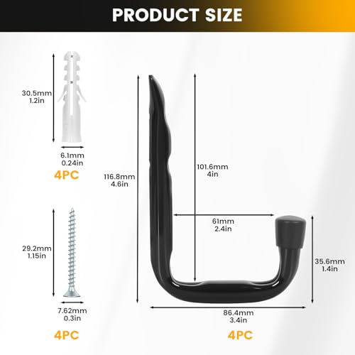 GURADESIGN 8-Pack Heavy Duty Garage Hook for Hanging 50 lbs, J Utility Hooks for Garage, Metal Wall Hooks Heavy Duty, Garage Hook for Hanging, Black | Heavy Duty - style: 3.5-Inch