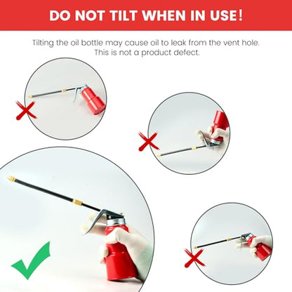 2-Pcs Oil Can Hand Pump Oiler Metal Pump Oil Can 8oz. (250ml) with Metal Straight & Long Flex Spout - color: 2 Red 8oz.