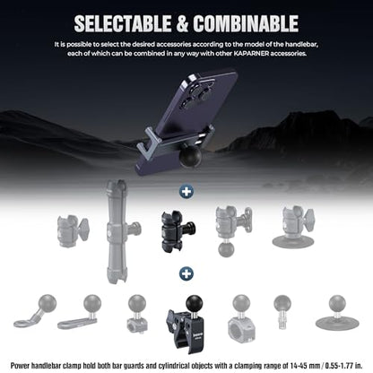 Anti-Theft Motorcycle Phone Mount, Handlebar Clamp Base Fits 0.5"-2" Diameter Bars, 25mm Ball Head & Double Socket Arm, Universal for iPhone/Samsung/Android Phones Width 2.56"-3.74" (KPS-01) - color: KPS-01