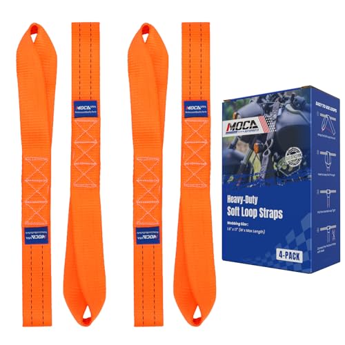 MOCA 4-Pack Soft Loop Tie Down Straps 12000 Lbs Breaking Strength 1.6 x 17 inches, Heavy Duty Tie Down Loops for Secure Trailering of Kayak, Motorcycles, ATV, UTV (4 Pieces, Orange) - color: Orange, size: 4-PACK