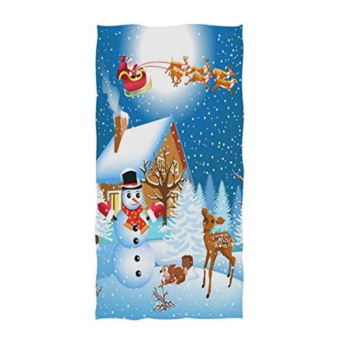 Naanle Christmas Scene Santa Flying by Reindeer Snowman House Print Soft Bath Towel Highly Absorbent Guest Towels Multipurpose for Bathroom, Hotel, Gym and Spa (16" x 30") - color: #Xmas02