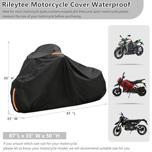 Full Enclosed Motorcycle Cover Waterproof,Heavy Duty 600D Oxford Outdoor Indoor Motorcycle Full Cover with All-Round Enclosed Zipper and Reflective Strips,Fits Most Heavy Duty Scooter Moped Motorcycle - size: 86" W x 32" D x 49" H