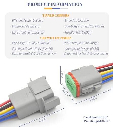 DT Deutsch 8 Pin Connector Kit Waterproof Electrical Connector 16 AWG Male and Female Automotive Wire Connectors for Car Truck Boat (8 Pin 2 Sets) - size: 8 Pin 2 Sets