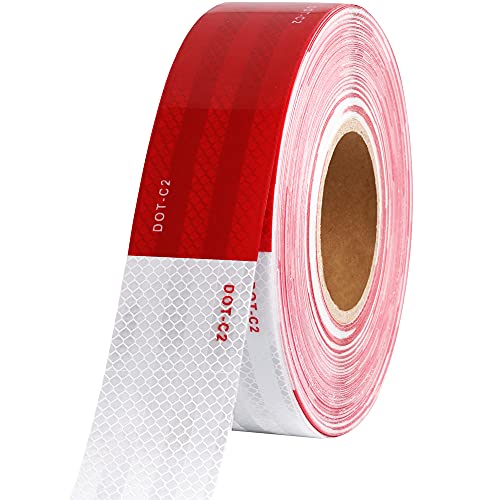 WAENLIR 2 inch x 160Feet Dot Reflective Tape Outdoor Waterproof High Visibility Safety Tape, Red and White Adhesive Conspicuity Tape for Trailer, Cars, Trucks, Cinta reflectiva para camiones - size: 2 inch X 160FT