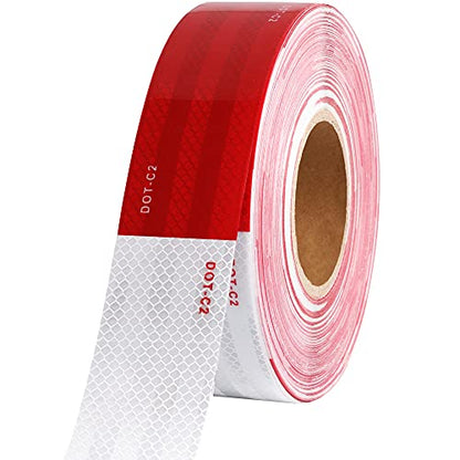 WAENLIR 2 inch x 160Feet Dot Reflective Tape Outdoor Waterproof High Visibility Safety Tape, Red and White Adhesive Conspicuity Tape for Trailer, Cars, Trucks, Cinta reflectiva para camiones - size: 2 inch X 160FT