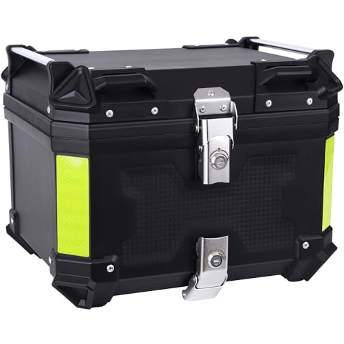 Motorcycle Top Case 45L Trunk Tail Box Bag Aluminum alloy handle with Leather Lining Anti-Theft With Double Lock Waterproof Dustproof Easy Installation with Universal Bracket Black - color: Black（45L-Double Lock）