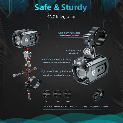 Kewig Motorcycle Auxiliary LED Light Kit Driving Spotlights White/Amber Fog Light with Mount Brackets Wire Harness Waterproof 60W Offroad Work Lights Compatible with Motorcycle J-eep Car Truck - color: Iron gray