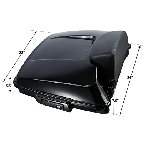 XFMT Motorcycle 5.5" Vivid Black Razor Trunk Luggage Black Latches W/Passenger Backrest Pad For Harley Touring Road King Street Glide Road Glide Electra Glide Ultra Classic 2014-Later - color: Vivid Black W/ Black Latches Set 1