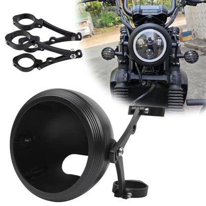 5.75inch CNC Motorcycle Headlight Aluminum Alloy Housing Bucket with CNC Side Mounting Bracket 51-54MM Fork Tube Holder Clamps for Motorcycle - size: 54