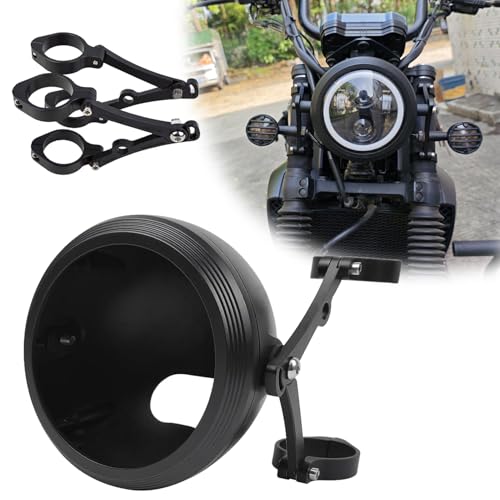 5.75inch CNC Motorcycle Headlight Housing Bucket with CNC Side Mounting Bracket 55-59MM Fork Tube Holder Clamps for Motorcycle - size: 59