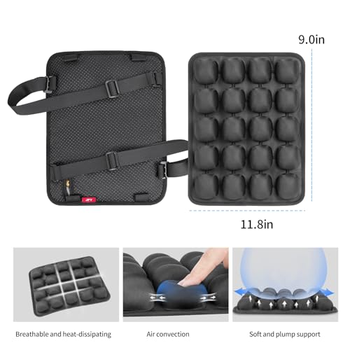 JFT Motorcycle Air Cushion Seat Pad, Pressure Relief Ride Motorcycle Air Cushion Large for Cruiser Touring Saddles (Black)