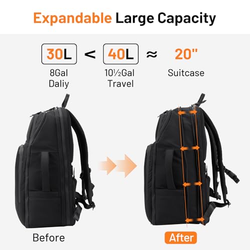 Oumurs Motorcycle Helmet Backpack for Long Travel with 30-40L Expandable Large Capacity Laptop Backpack Water-resistant Black 600D Polyester - color: 40l Black