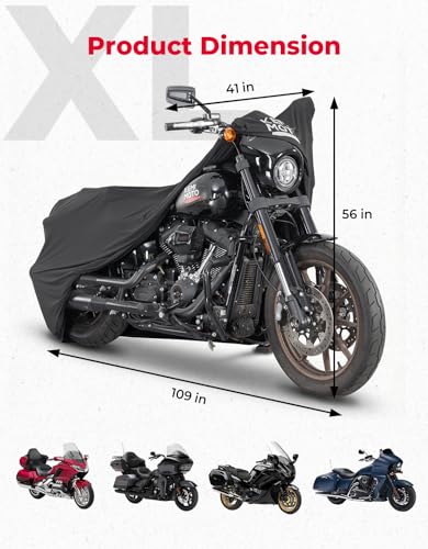 KEMIMOTO Indoor Motorcycle Cover Soft Stretch Dustproof Covers Fit for Side Top Box Touring Ultra Limited Adventure Street Road Electra Glide Road King Chieftain Goldwing 1800 R 1250 RT Roadmaster - size: XL(106 x 41 x 56 inches)