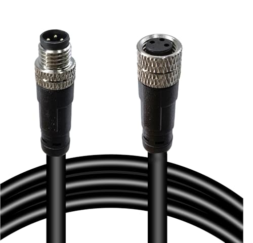 M8 3-Pin Male to Female Connector Cable, A-Coded Straight Circular Industrial Molded Cable, IP67 Waterproof Unshielded PVC Wire, 60V 3A AC/DC, AWG24 - size: 5m, style: 3pin