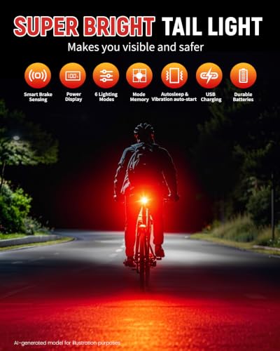 DARKBEAM Bike Tail Light with LED Display Screen, USB-C Rechargeable 6 Light Modes, IP55 Waterproof Bicycle Taillight for Night Riding, Super Bright Rear Bike Light for Road Mountain, Cycling