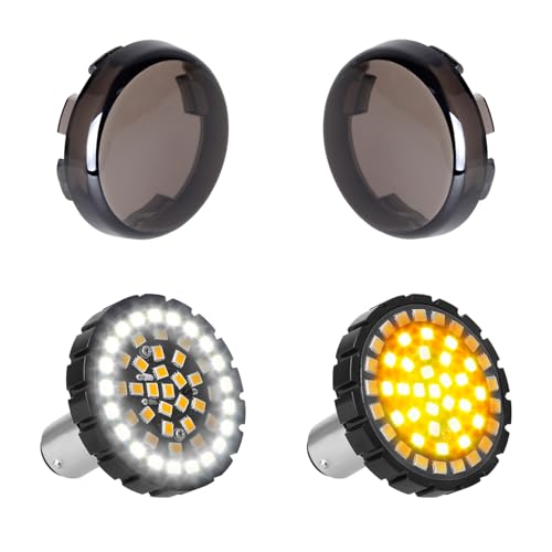2" Bullet 1157 LED Turn Signals with Smoked Lens Cover, Motorcycle Front Turn Signal Running Light Compatible with Harley Davidson Street Glide, Sportster, Road King