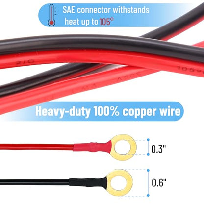 Bates- SAE Battery Connector, 2 FT, 12 AWG, SAE to O-Ring Harness with 5A-25A Protection Fuses & Polarity Reverse Adapter, 2-Pin Connector for Chargers, Maintainers, Solar Panels & Motorcycles