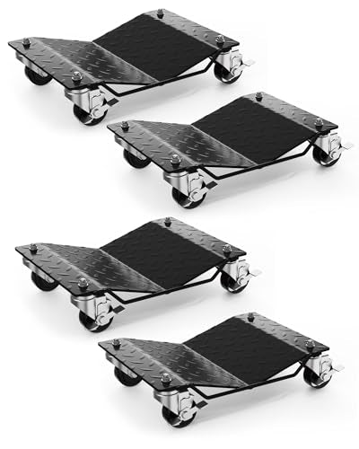 DEXSO Car Wheel Dolly, 6000 lbs/2722 kg Car Moving Cart with Brakes, Set of 4 Piece, Heavy-Duty Vehicle Dolly, Moving Cars, Trucks, Trailers, Motorcycles, and Boats, Black - color: Black