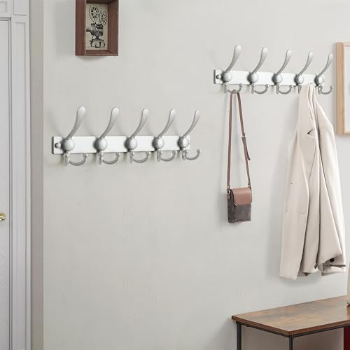 Dseap Coat Rack Wall Mount, Heavy Duty 12-Gauge Base vs Flimsy 1mm, Double-Thick Solid Anti-Snap Hooks, 16” Stud-Mount, Stainless Steel Hanger for Clothes Hat Entryway Closet Mudroom, Silver - color: Silver, size: L=17" (1pcs)