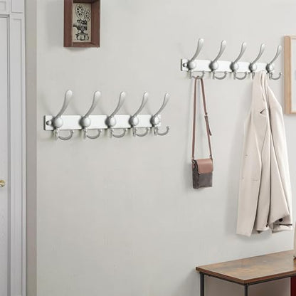 Dseap Coat Rack Wall Mount, Heavy Duty 12-Gauge Base vs Flimsy 1mm, Double-Thick Solid Anti-Snap Hooks, 16” Stud-Mount, Stainless Steel Hanger for Clothes Hat Entryway Closet Mudroom, Silver - color: Silver, size: L=17" (1pcs)