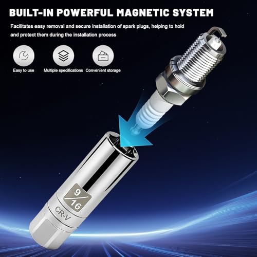 9/16 Inch Magnetic Spark Plug Socket, 3/8 Inch Drive Thin Wall Spark Plug Removal Tool, Heavy Duty 6-Point Sparks Plugs Socket for Sedan SUV Motorcycle, Car Accessories - color: 9/16 inch