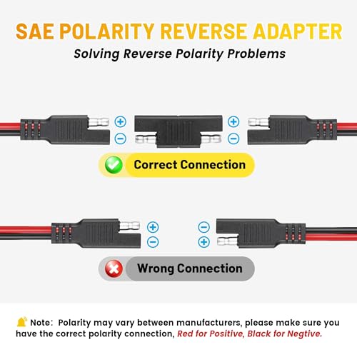 Oyviny 6FT 16AWG SAE Extension Cable with Polarity Reversing Adapter, Heavy Duty 2 Pin SAE Quick Connector with Dust Caps for Solar Panel Automotive Battery Charger Trolling Motor 12V - style: 6FT
