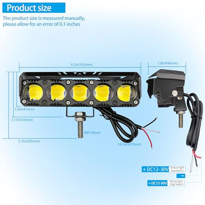 Motorcycle LED Spotlight Yellow/White Hi-Low Combo Beam LED Driving Fog Light Bar, 2Pcs 6.5Inch Offroad Driving Lights Pod Lamp Work Auxiliary Lights for Trucks, Vehicles, ATVs,UTVs, Tractors - size: Single Row