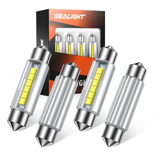 SEALIGHT 578 LED Bulb Super Bright 6500K White 212-2 569 6411 6418 6451 211-2 LED Bulb Interior Car Light 2025-Ceramic Chipset for Map Door License Plate Dome Light Bulb 41mm 42mm (Pack of 4) - color: White, size: 41mm - 4 Pack