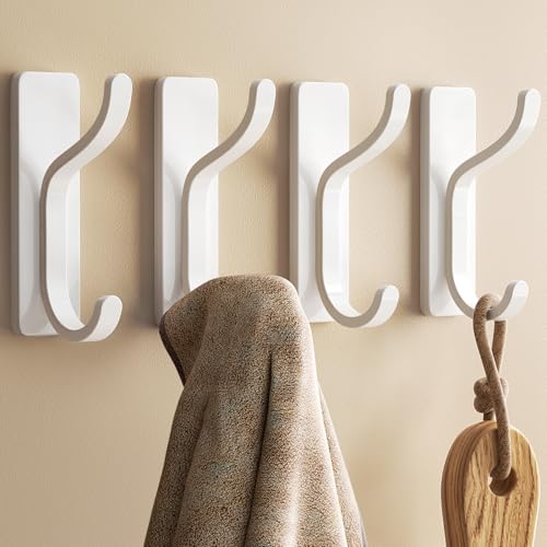 pickpiff Adhesive Wall Coat Hooks - Heavy Duty Stick-On Door Hanger, Metal Hook for Hanging Towel,Purse, Robe, Backpack, Jacket, Clothes - for Bathroom,Dorm, Closet, Kitchen - White, 4 Pack - color: White, size: 4 Pack