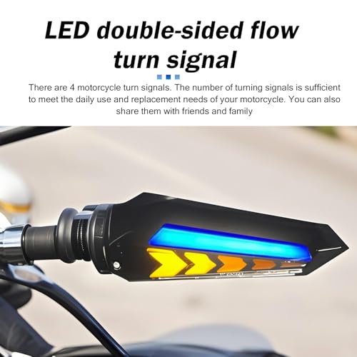 4 PCS Motorcycle Turn Indicator Lights, Arrow Shape Flowing Turn Signal LED with Daytime Running Lights, LED Double-sided Flowing Blinker, Cool Modified Accessories for Motocycle (Blue)