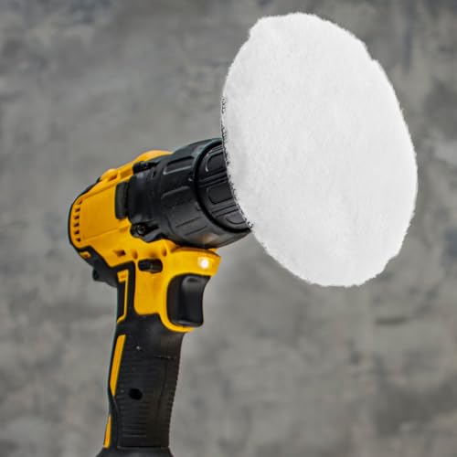 8pcs Wool Buffing Pads Set for Car and Motorcycle Polishing with Drill Buffer Adapter Attachment, White Fine Polishing Pads for Waxing and Car Detailing