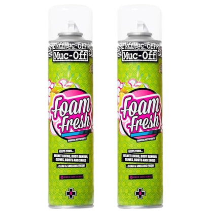 Muc-Off Foam Fresh 2-Pack | Cleaner Foam for Gloves, Pads, Boots & Riding Gear | Instant Foaming Action Removes Dirt, Sweat & Odours | Universal Fit | Fresh Smell & Long-Lasting Fabric Care